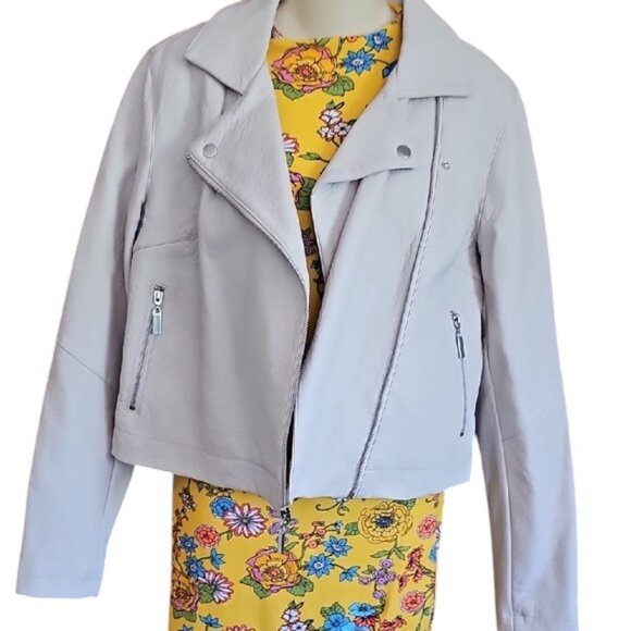 NWoT Jennifer Lopez pale pink zippered cropped moto vegan leather jacket - Picture 14 of 14